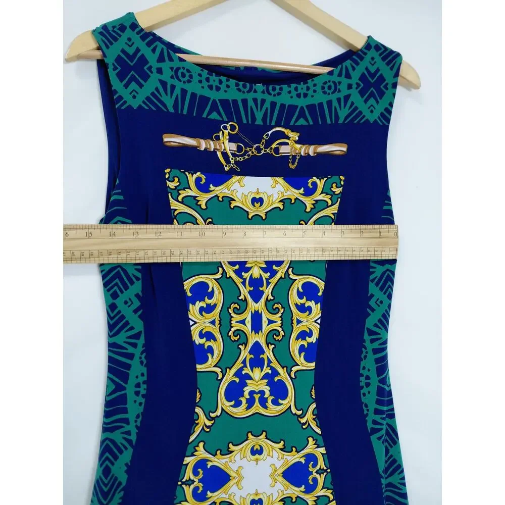 Cache Blue Sheath Knee Length Geometric Dress Women Size M